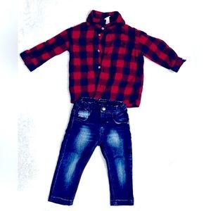 Tis the Season Baby 6/9M Denim and Flannel DUO